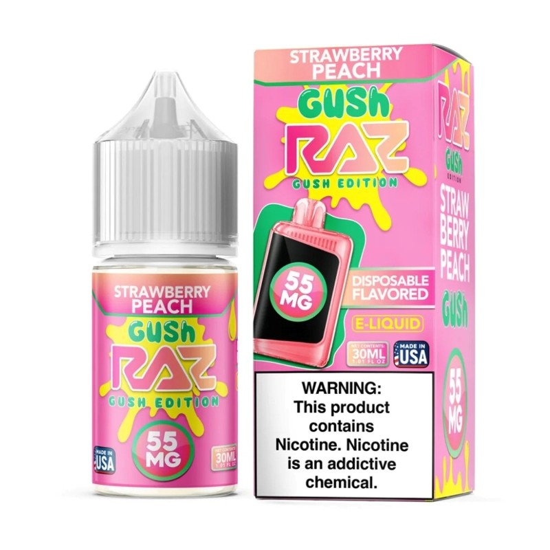 55mg salt strawberry peach gush pod juice raz gush edition e-juice 30ml