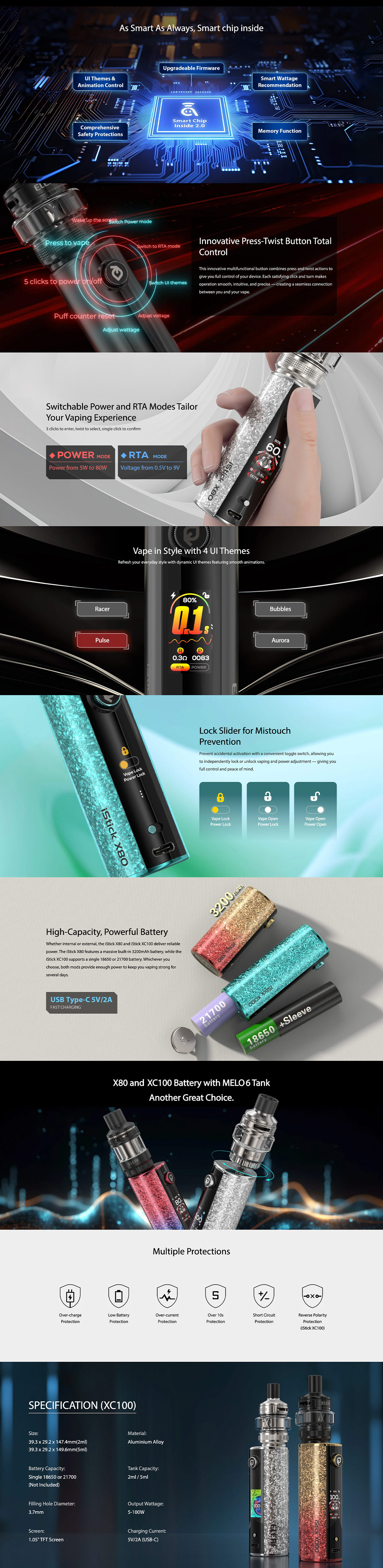 eleaf istick xc100 vape mod kit with melo x